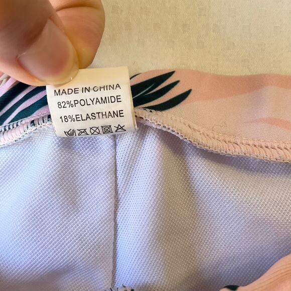 Women Swimwear Bottom size S Pink & Green Mid Rise Stretch Tropical Leafy - Picture 8 of 9